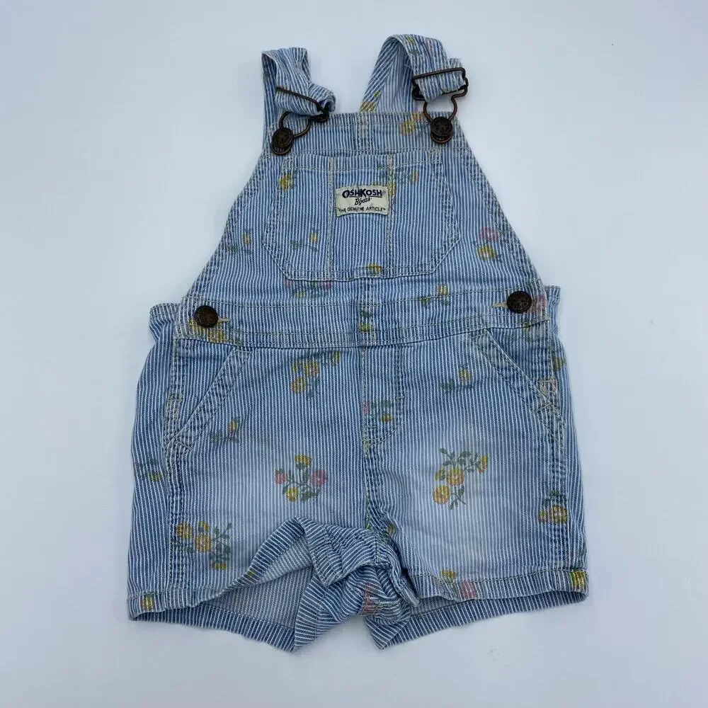 Oshkosh B'gosh Baby Girl's Striped Denim Floral Shortall Size 12M
